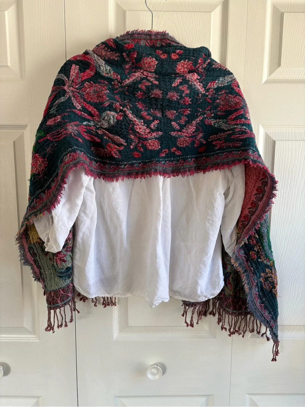 Boho Scarf Cotton Wool Floral Birds Thick Reversible Tapestry Style Artsy Shawl